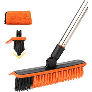 2 in 1 Floor Scrub Brush Grout Brush with 57.8" Long Handle,120Rotatable Shower Tile Grout Cleaner Scrubber,V-Shaped Corner Brush for Hard to Reach Areas (Orange)