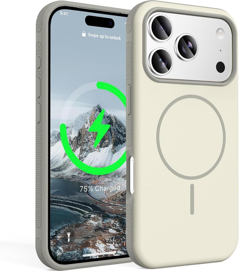 for iPhone 17 Pro Max Case, [Compatible with Mag-Safe] [Anti-Slip Edge Design] [Military Drop Protection] Heavy Duty Shockproof Hard Back Protective Phone Case - Porcelain White
