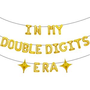2 x In My Double Digits Era Balloons Birthday Party Balloons In My Double Digits Era 10th Birthday Party Balloons for Girl's Birthday Party Decorations (Golden)