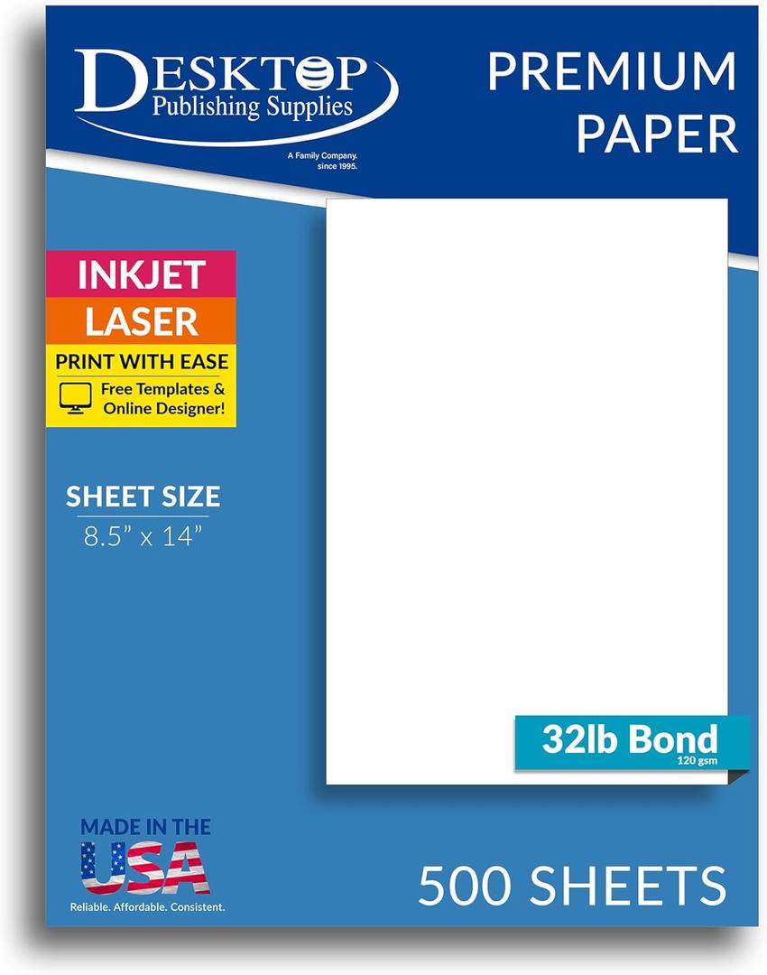 500 Sheets Legal Size 32lb Paper - 8.5 x 14 White Printer Paper - 98 Bright -120 gsm Bond Premium Legal Document - Laser & Inkjet Compatible - Made in USA