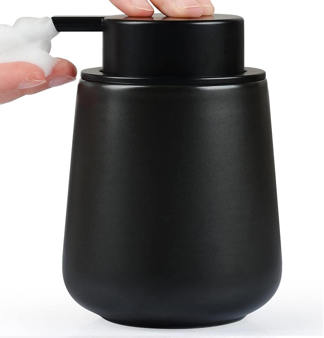 Bosilunlife Ceramic Foaming Soap Dispenser - 12Oz Bathroom Countertop Kitchen Dish Soap Pump Dispenser Foam Soap Dispenser - Matte Black