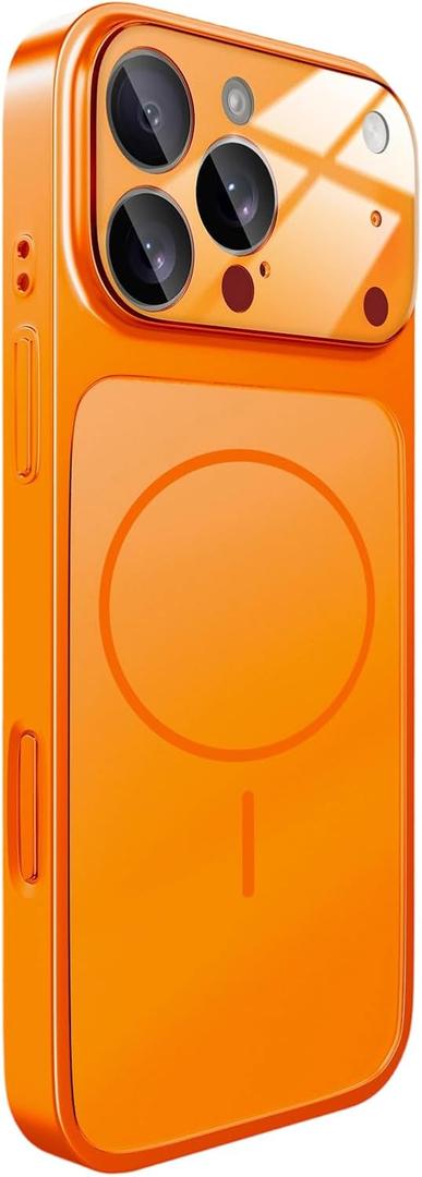 Magnetic Series for iPhone 16 Pro Max Case,Compatible with Magsafe,Matte Glass Slim Anti-Fingerprint,Anti-Scratch Camera Lens Protector Military Grade Drop Shockproof Cover, Orange