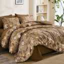 DJY Comforter Set King Size,Dark Brown Floral 7 Pieces Bed in a Bag