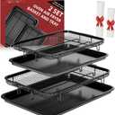 Air Fryer Basket for Oven, 2 Set Air Fryer Basket and Tray Set with 60 Sheets Parchment Papers, THORSES Stainless Steel NonStick Air Fryer Pan and Crisper Tray-Black Large15.7“×11.6” & Medium12.8"×8.9"