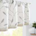 jinchan White Sheer Valance for Window Gray Leaf Embroidered Valance Light Filtering Grey Voile Window Treatment for Living Room Kitchen Farmhouse Rustic Double Layer Curtain 18 Inch 1 Panel