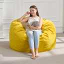 3FT Bean Bag Chair Bean Bag Chairs for Adults Giant Bean Chairs with Velvet Cover, Memory Foam BeanBag Chair Fluffy BeanBag Chairs for Living Room, Bedroom - Mustard(36" x 36" x 22")
