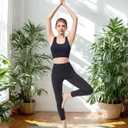 Sports Bras for Women, Criss-Cross Back, Adjustable Wire-Free Medium Support Workout Bra with Removable Cups (Large, Coal Black)