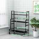 Plant Stand Indoor 3 Tier Metal Outdoor Tiered Stands Shelf With wheel for Multiple Plants Potted Ladder Plant Holder Table Plant Pot Stand for Window Garden Balcony Living Room (3 Tier-Black)