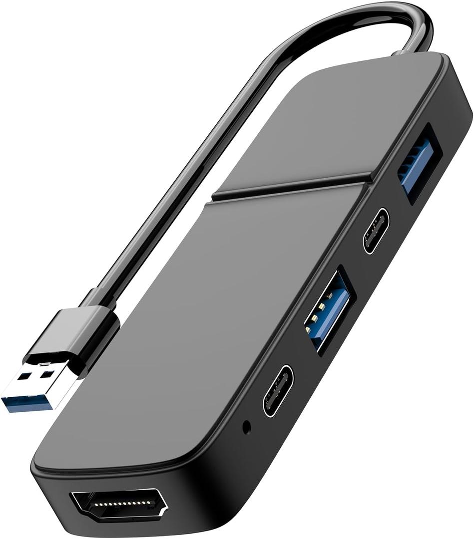 USB to HDMI Adapter, Eanetf Dual USB C USB A 3.0 Hub: 5 Ports with 2* USB-C and 2* USB-A and 1* HDMI Extend for TV,DVD Player,Projector,Monitor,Laptop,PS4,Flash Drive, HDD,Xbox, Printer etc - 5 in 1