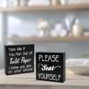 2 PCS Farmhouse Bathroom Signs Decor Wood Box Sign, Rustic Bathroom Wall Art Decor, Funny Restroom Guest Bathroom Decor for Shelves and Wall Black