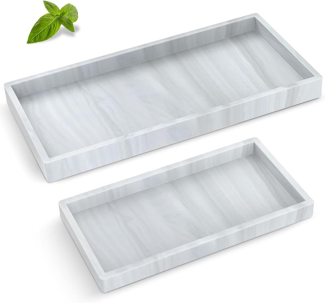 Bathroom Counter Tray,EG-SIPRO High-Grade Thickened Silicone Bathroom Vanity Tray,Shatterproof Durable Rectangle Bathroom Tray Soap Dispenser Tray for Bathroom Countertop,Small+Large (EGTRAY) (7.8" x 3.9" x 0.8" + 10.6" x 5.1" x 0.8", Marble Pattern)