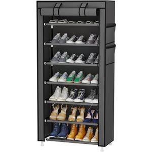 Calmootey 7 Tier Shoe Rack Organizer,Portable Shoe Shelf with Nonwoven Fabric Cover for Closet Hallway,Bedroom,Entryway,Grey