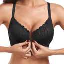 HACI Women's Front Closure Bra Underwire Unpadded T-Back Plus Size Lacy Full Coverage Racerback T-Shirt Unlined (Black), 42C