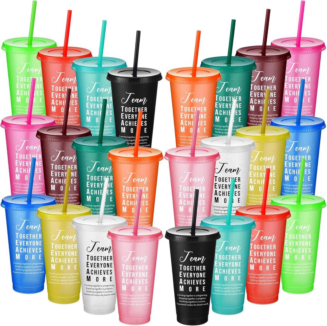 Skylety 24 Pcs Employee Appreciation Gifts, 24 oz Plastic Team Appreciation Tumbler with Lids and Straw, Thank You Best Team Ever Cup Boss Day Teacher Nurse Teamwork Gift(Bright Color)