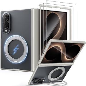 WSKEN Magnetic Case for Samsung Galaxy Z Fold 8-360° Ring Stand Matte White
