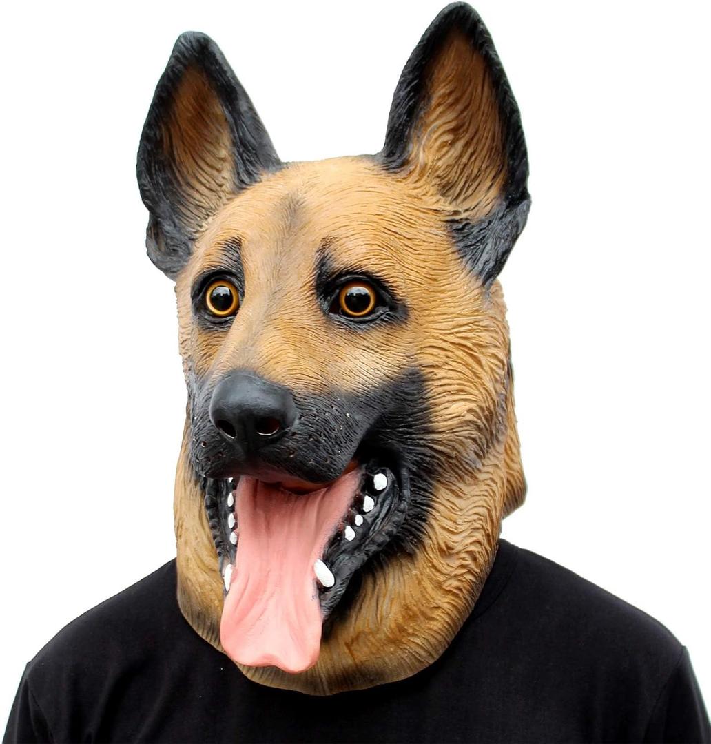 CreepyParty German Shepherd Dog Mask - Animal Halloween Costume for Parties, Cosplay, Photo Booth Props, And Pranks - Funny Gag Gift for Adults