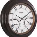 ANDY STAR 24 Inch Outdoor Clocks Waterproof,Large Outdoor Wall Clocks for Patio with Thermometer, Weatherproof Illuminated Clock Battery Operated with Thermometer&Hygrometer,Oil Rubbed Bronze Black
