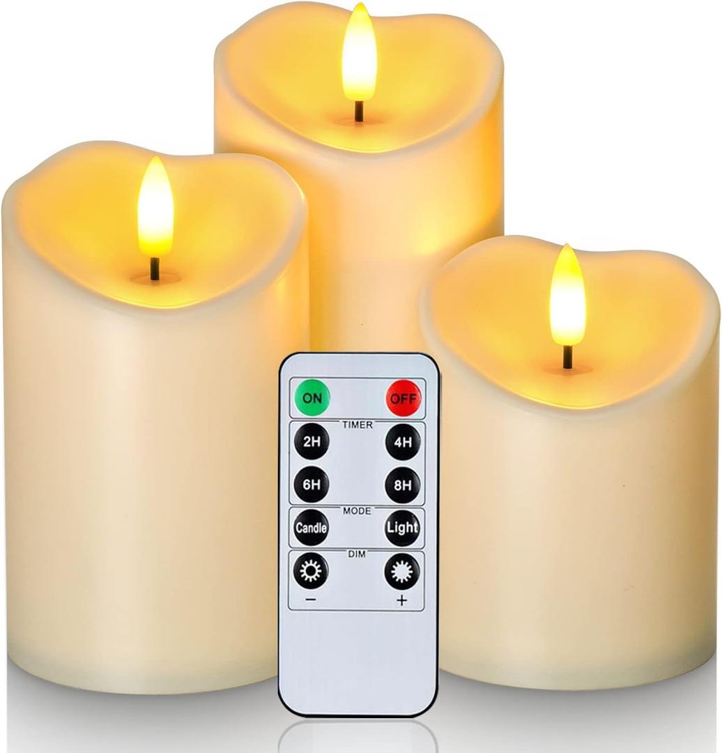 Homemory LED Candles with Remote Timers - Battery Operated, Electric Fake Plastic, Dark Ivory, Outdoor Waterproof Set of 3
