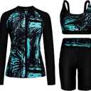 Arolina Womens Rash Guard Long Sleeve Swim Shirts Swimsuit 2026 Bathing Suit with Womens Swim Shorts & Two Pockets, Large