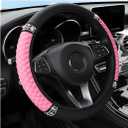 Osilly Bling Car Steering Wheel Cover, 15 Inch Rhinestones Soft Leather Elastic Steering Wheel Protector, Sparkly Crystal Diamond for Women Girls, Car Interior Accessories for Most Cars (Pink)