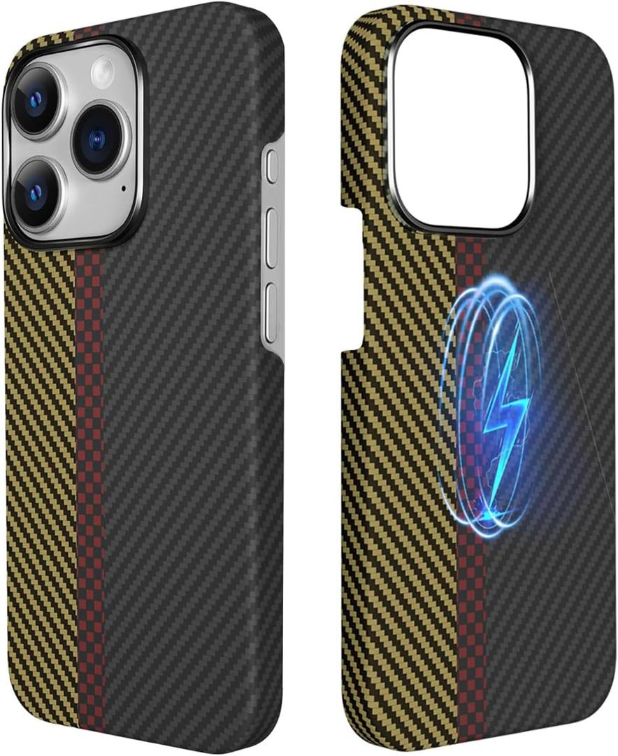 Real Aramid Fiber Case for iPhone 15 Pro Max [6.7 inch] Compatible with MagSafe,600D Aramid Fiber Weave,Thin & Light Cover with a Caseless Feel,Carbon Fiber Textures Design Kevlar Case (Track-SW)