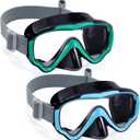 Vvinca Swim-Goggles with Nose Cover, 2 Packs Elastic Fabric Strap Snorkel Swim Mask Anti Fog UV No Pull Hair for Kids 3-14 (04-black Green & Black Blue)