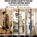 Floor to Ceiling Clothes Drying Rack, Adjustable Tension Pole Laundry Rack for Balcony. Vertical Coat Hanger Stand for Bathroom Bedroom, No Drilling Easy Install Space Saving (Black), Large