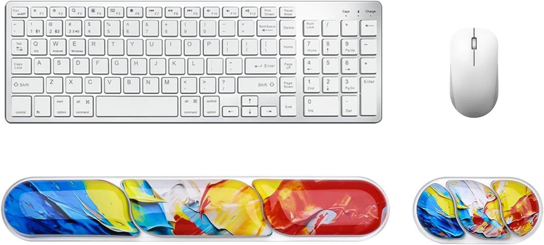 Keyboard and Mouse Wrist Rest, Silicone Gel Ergonomic Mouse Pad with Wrist Rest Set, Gaming Mousepad Arm Cushion Support for Computer Office Desk Accessories (Clear Gel Colorful - 2)