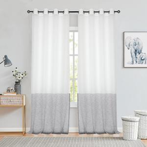 Stripe Sheer Gray and White Color Block Window Curtain Panel with Grommet Top Linen Drape 84 Inches Long Treatment for Bedroom Living Room Farmhouse, 52"Ã—84"Ã—2, Grey/White