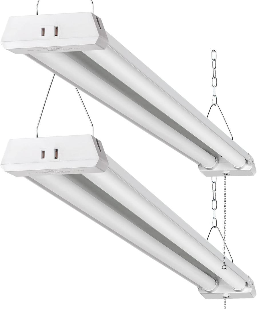 4FT Linkable LED Shop Light for Garages, 42W 4800LM 5000K Daylight Led Shop Lights, Ceiling Light with Pull Chain (ON/Off), Linear Worklight Fixture with Plug, 2 Pack