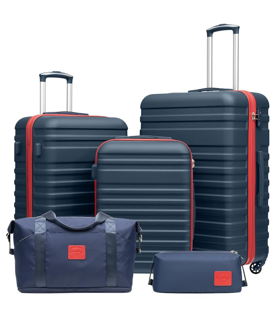 Coolife Suitcase Set 3 Piece Luggage Set Carry On Hardside Luggage with TSA Lock Spinner Wheels (Navy+Red, 5 piece set)