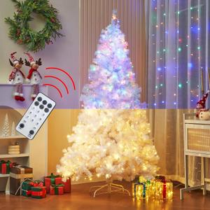 Lulu Home 6FT Christmas Tree, Artificial Christmas Tree with RC 300 LEDs Warm White & Multicolored String Lights(NOT Pre-Strung) for Indoor Outdoor Winter Decoration, 11 Lighting Modes with Timer