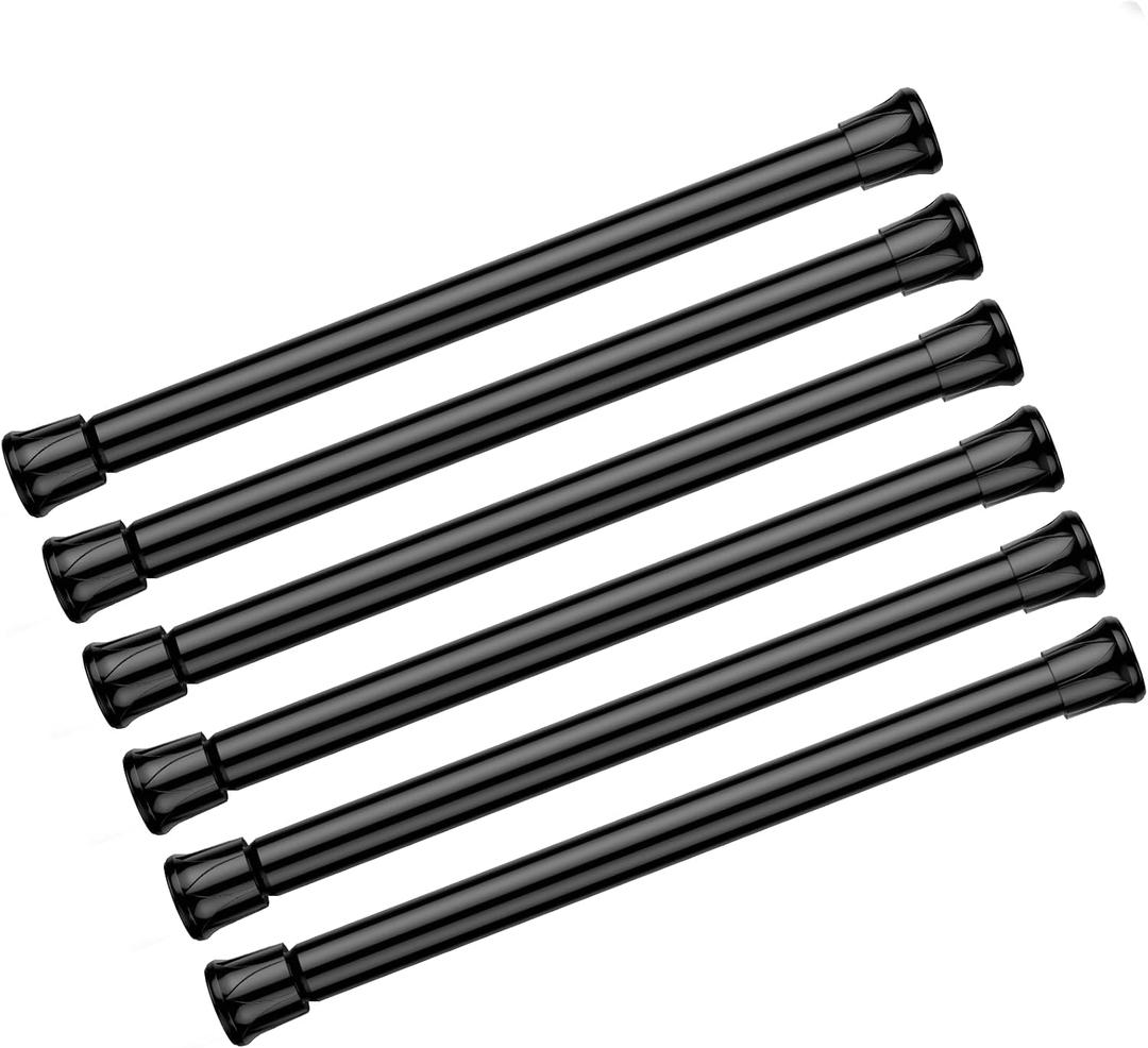 AIZESI Spring Tension Curtain Rods Short Tension Rod (Black,8" to 12"-6Pcs)