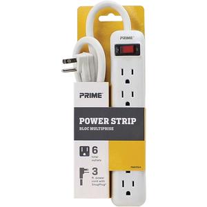 Prime Wire PB801124 6-Outlet Power Strip with 14-3 SJT 3-Feet Cord