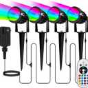 Elenora Christmas Spotlights Outdoor, All-in-ONE RGBW Halloween Spot Lights with Remote, 6W 24V Plug-in Color Changing Low Voltage Landscape Lighting Kit with IP65 Waterproof for Yard Garden, 4 Pack