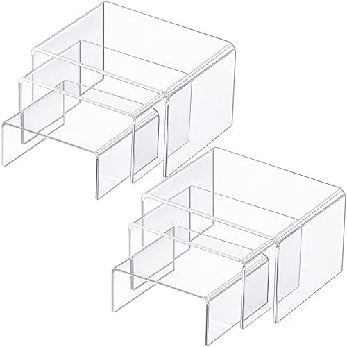 Chuangdi 2 Sets Acrylic Display Risers, Product Stand, Jewelry Display Riser Shelf Showcase Fixtures for Dessert Cupcake Candy Figure Treat Action Showcase (Clear, Small Set)