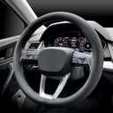 LKWLIKEI Nappa Premium Leather Car Steering Wheel Cover, Non-Slip, Breathable, Universal 15 inches, Black