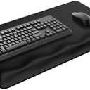 JIKIOU Large Mouse Pad with Wrist Rest, Desk Pad with Built in Wrist Rest, Waterproof Gaming Mouse Pad with Non-Slip Base for Typing Pain Relief Black 29.5x14.9 inch
