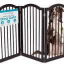 INTERNET'S BEST Arched Top Dog Gate | 3 Panel, 36" H Wooden Pet Barrier for Dogs or Cats | Freestanding Folding Room Divider for Doorways, Hallways, Stairs, and Porch | Portable, Extra Wide | Espresso