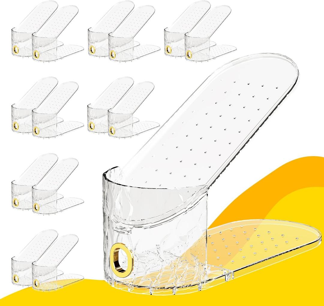 Shoe Slots Organizer, 15 Pack - Adjustable Shoe Stacker for Closet Storage, Clear Double Layer Space Saver, Durable and Stackable Shoe Holder for Sneakers Heels and Flat