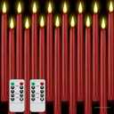 Flameless Taper Candles with Remote Control,3/6/9/12/15pack Plastic LED Candles, Flickering Battery Operated, 9.2'Classic Tall Candle for Wedding, Party,Christmas,Home Decor (15PACK, Red)