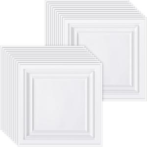 Landical 20 Pcs 2 x 2 ft White PVC Plastic Drop Ceiling Tiles 24 x 24 x 0.8 Inch Ceiling Panels Decorative Cover 40 Sq. ft for Office Bathroom Living Room Bedroom
