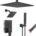 VANFOXLE Shower Faucet Set Matte Black Shower System,Push Button Diverter Shower Faucet with 2 in 1 Handheld,Ceiling Mount Increased Thickness 12 Inch Shower Head with 6 Inch Wall Mount Shower Head