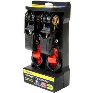 Cargoloc Premium Ratchet Tie Downs - 2 Pk - 15 Ft - 500 Lbs Load Cap - 1,500 Lbs Break Strength - Cargo Straps for Moving Appliances, Lawn Equipment, Motorcycles, etc. - RED