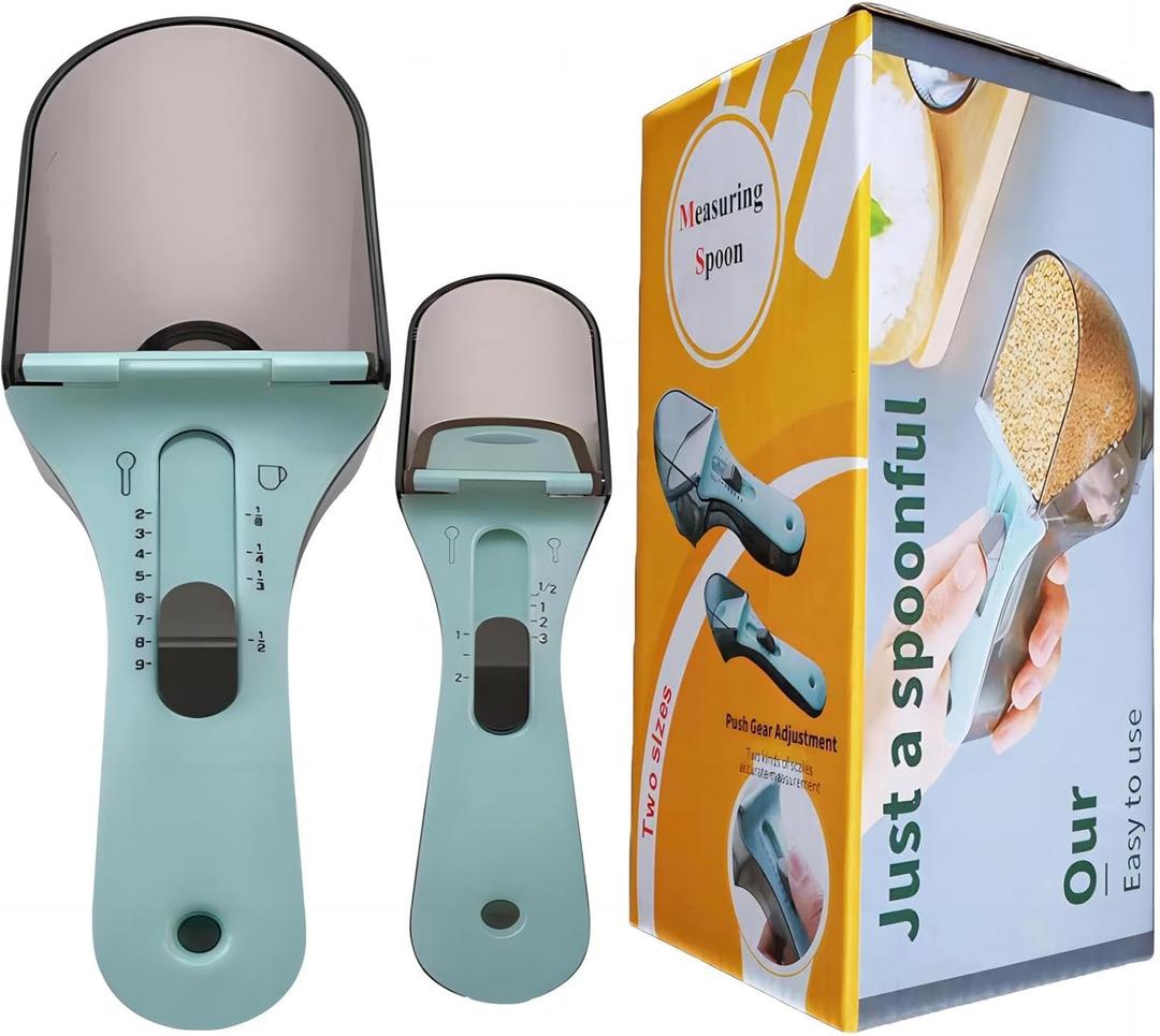 2pcs Adjustable Measuring Spoon Set, Measuring Cups Multi-Functional Spoons Set with Adjustable Scale Measuring Scoop