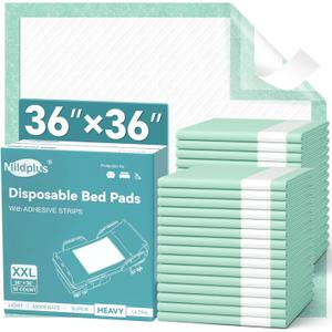 MILDPLUS Disposable Bed Pads with Adhesive Strips 36''X36'' 30 Count Chucks Disposable Underpads Extra Large Thicker Incontinence Pads for Unisex Adult, Senior, Kids and Pet