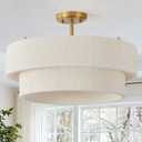White Boho Chandelier 20-inch Large | Natural Wicker Rattan Ceiling Light Fixture Hand Woven Modern Farmhouse for Kitchen Island, Dining Room, Living Room, Bedroom