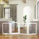 SPIRICH 96-inch Extra Wide 30-inches Tall Dog Gate with Door Walk Through, Freestanding Wire Pet Gate for The House, Doorway, Stairs, Pet Puppy Safety Fence, Support Feet Included (White)