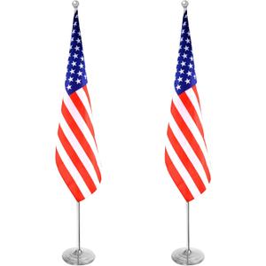 Indoor Flagpole Kit with Weighted & Thickened Base 6-8FT,Adjustable Aluminum Commercial Indoor Flag Pole for Office School City Hall,Heavy Duty Indoor Telescoping Flag Pole,Silver 2PACKS