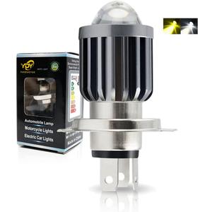 YSY 1pcs H4 LED Motorcycle Headlight Bulbs Hi Lo beam Motorbike 3000K Yellow 6000K White Scooter ATV Accessories Condensing Len Fog Lights (H4, White and Yellow)